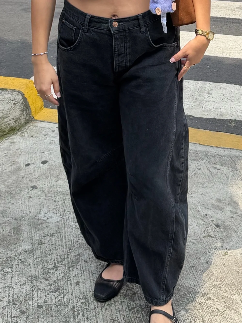 Free People Black Barrel Wide Leg Jeans